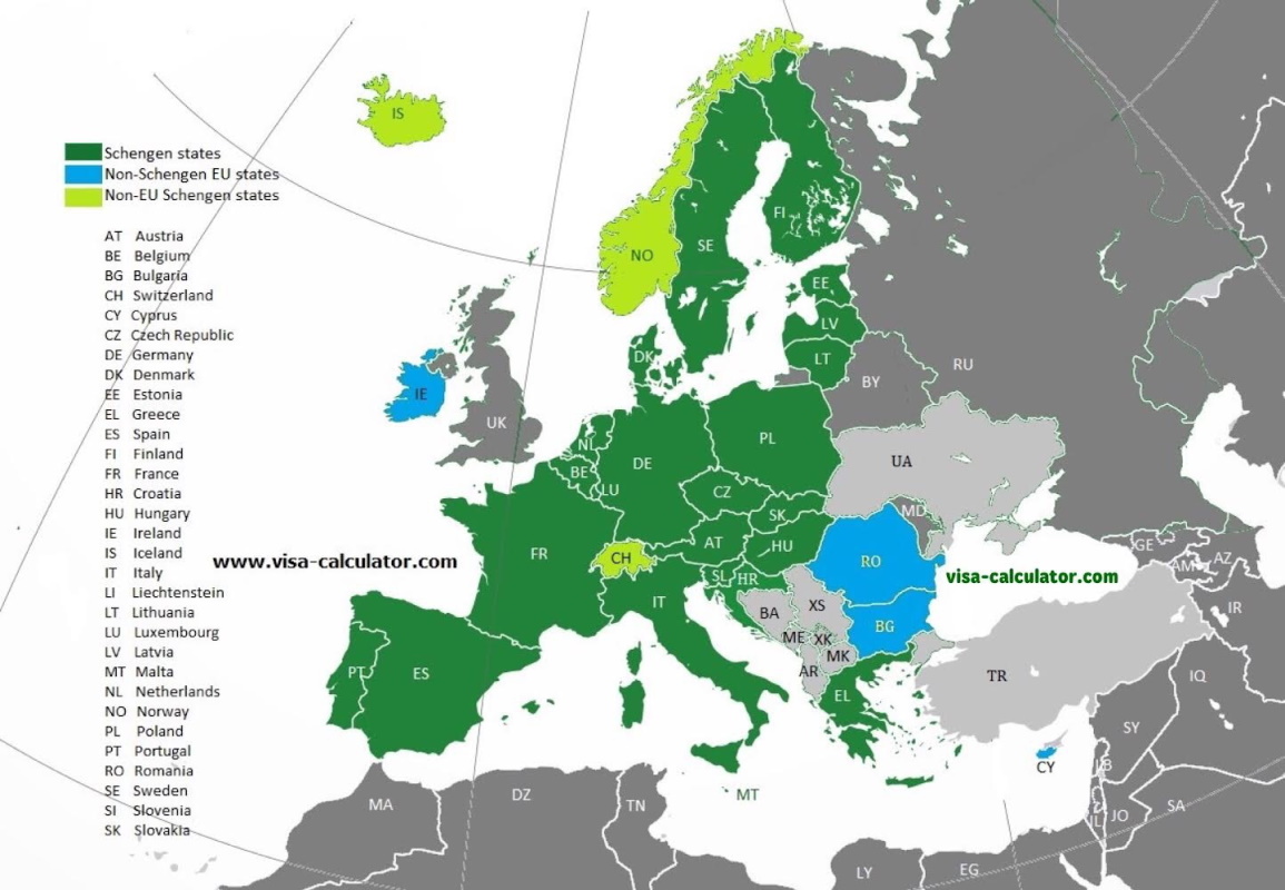 Carte Schengen et les États Schengen