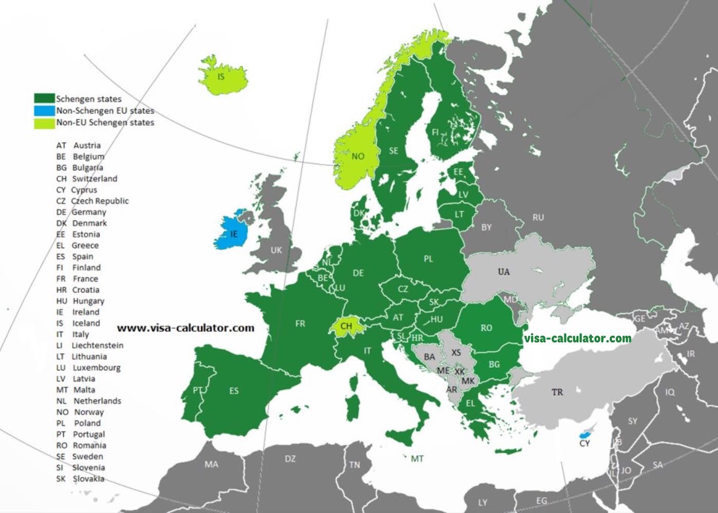 Carte Schengen et les États Schengen